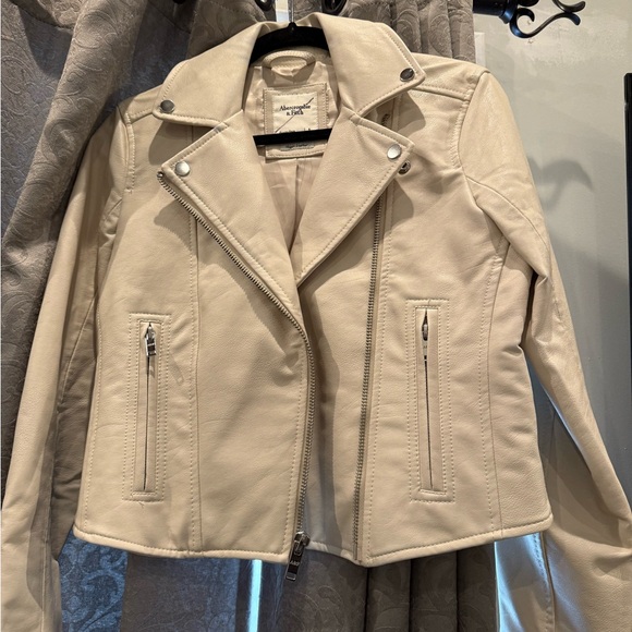 Abercrombie & Fitch Women's Beige Leather Jacket - Picture 1 of 4